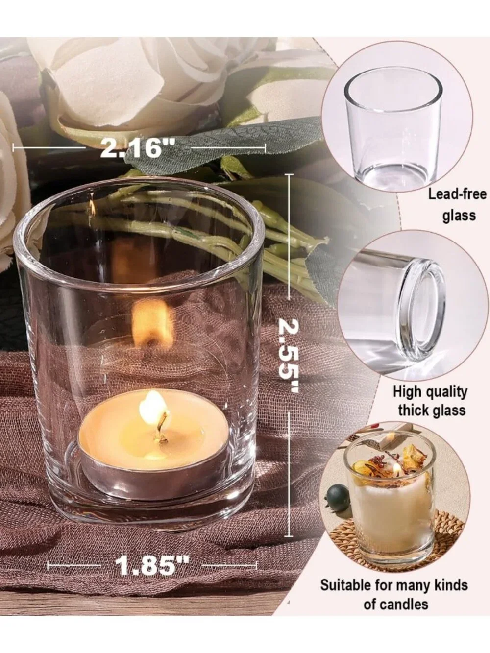 Clear Glass Votive Candle Holders - 72-Pack Tea Light Holders for Home Decor
